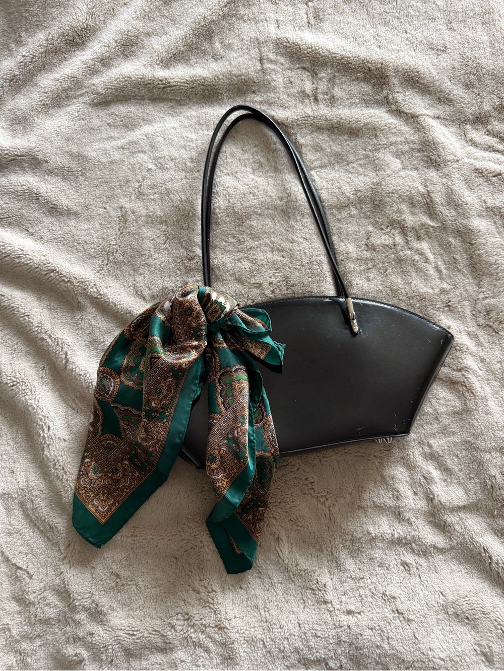 Green and brown print pattern Paisley Scarf 100% acetate made in Japan